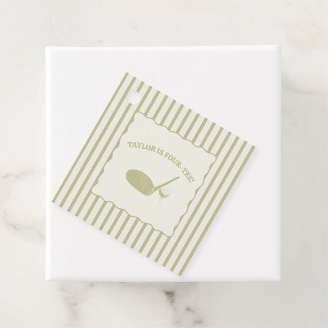 Sage Green and Cream Stripes Golf Themed Party Geschenkanhänger (Beispiel)