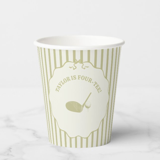 Sage Green and Cream Stripes Golf Themed Party Pappbecher (Vorderseite)