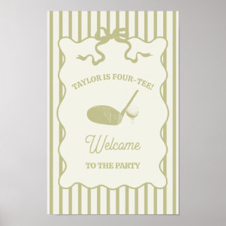 Sage Green and Cream Stripes Golf Themed Party Poster