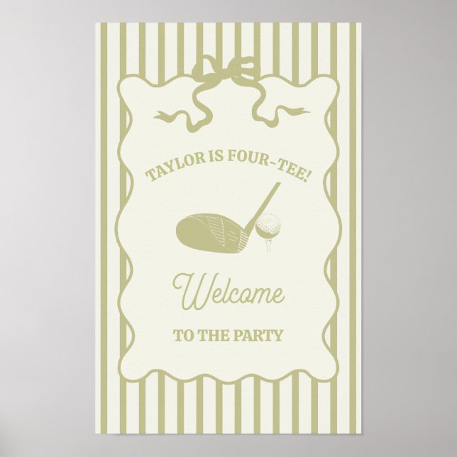 Sage Green and Cream Stripes Golf Themed Party Poster (Vorne)