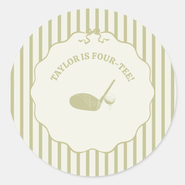 Sage Green and Cream Stripes Golf Themed Party Runder Aufkleber (Vorderseite)
