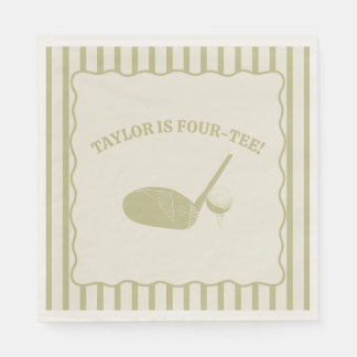 Sage Green and Cream Stripes Golf Themed Party Serviette