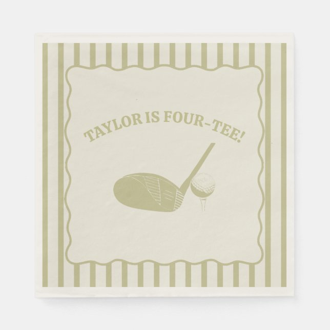 Sage Green and Cream Stripes Golf Themed Party Serviette (Vorderseite)