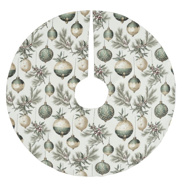 Sage Green and Gold Christmas Ornaments Polyester Weihnachtsbaumdecke (Vorderseite)