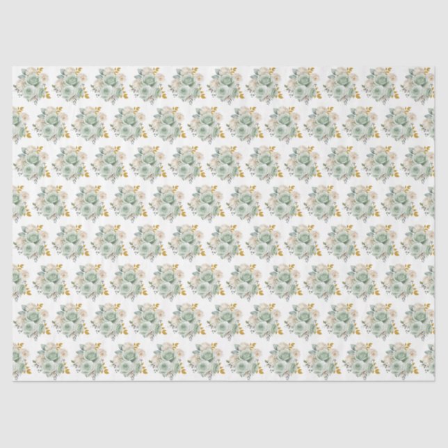 Sage Green and Gold Elegant Flowers Seidenpapier (Vorderseite)