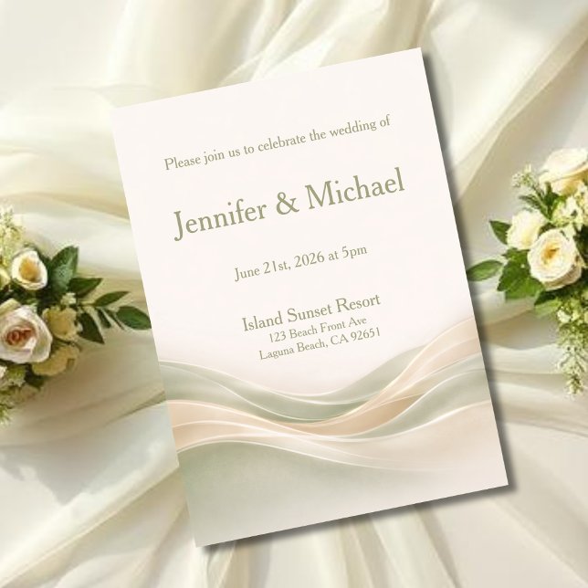 Sage Green and Ivory Modern Wave Wedding  Einladung (Sage Green and Ivory Modern Wave Wedding Invitation)