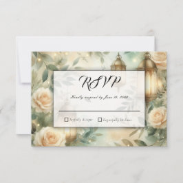Sage Green and Ivory Rose Lantern Wedding RSVP Karte