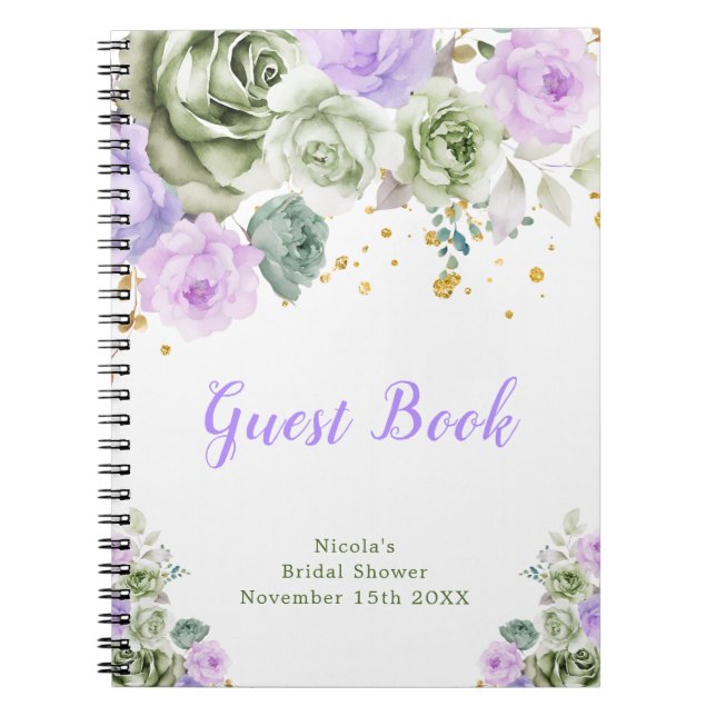 Sage Green and Purple Floral Bridal Shower Guest  Notizblock (Vorderseite)