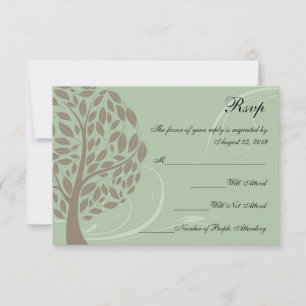 Sage Green and Soft Brown Stylized Öko Tree UAWG RSVP Karte