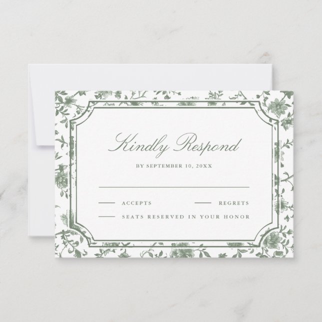 Sage Green and White Chinoiserie Wedding RSVP Karte (Vorderseite)