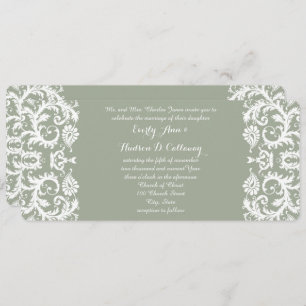 Sage Green and White Damask Wedding Einladung