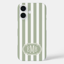 Sage Green and White Monogrammed Stripes