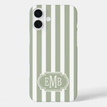 Sage Green and White Monogrammed Stripes