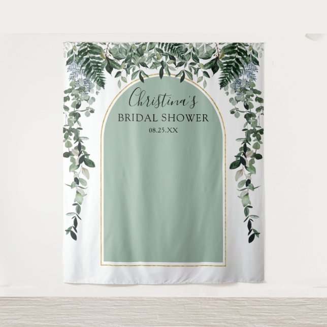 Sage Green Arch Botanic Brautparty Stand Wandteppich (Vorderseite)