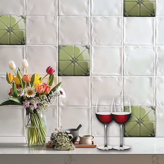 Sage Green Art Deco  Ceramic Tile Fliese (Von Creator hochgeladen)