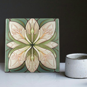 Sage Green Art Deco Florale Wand Deco Art Deco Fliese
