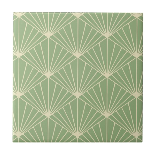 Sage Green Art Deco Lüftermuster Fliese (Vorderseite)