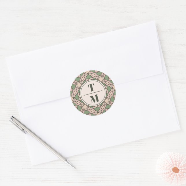Sage Green Art Deco Monogram Wedding Sticker (Umschlag)