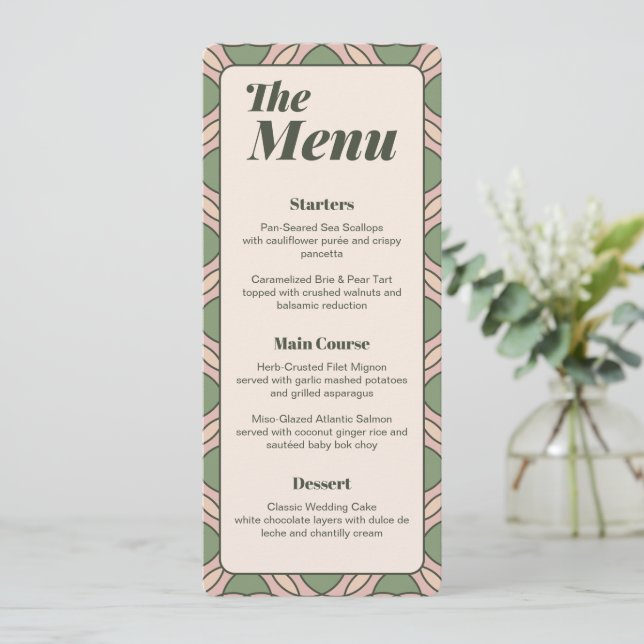 Sage Green Art Deco Wedding Menu Card Menükarte (Stehend Vorderseite)