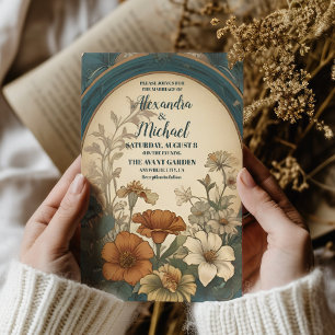 Sage Green Art Nouveau Alphonse Mucha Wedding Einladung