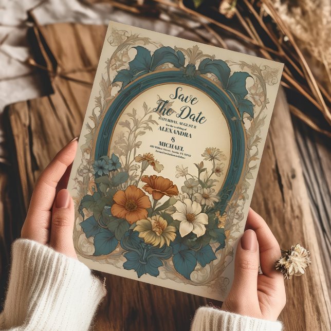 Sage Green Art Nouveau Alphonse Mucha Wedding Save The Date (Von Creator hochgeladen)