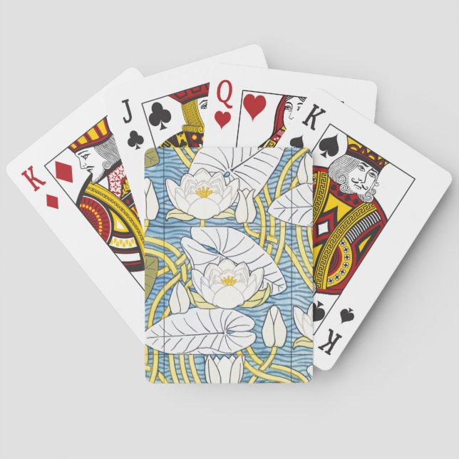 Sage Green Art Nouveau Water Lily Pattern Spielkarten (Rückseite)