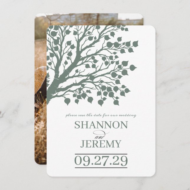 Sage Green Aspen Tree Hochzeit Save The Date (Vorne/Hinten)