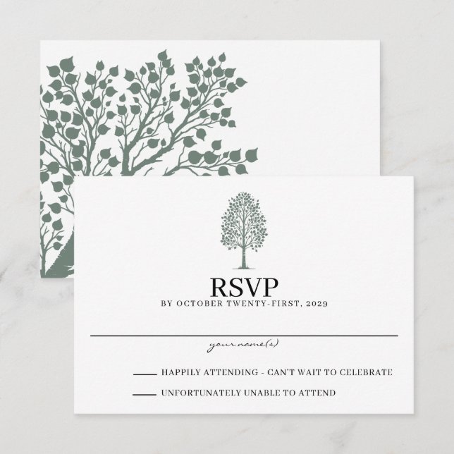 Sage Green Aspen Wedding RSVP Karte (Vorne/Hinten)