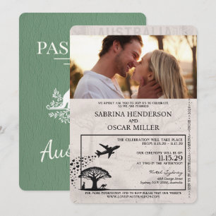Sage Green Australien Reisepass Hochzeit Einladung