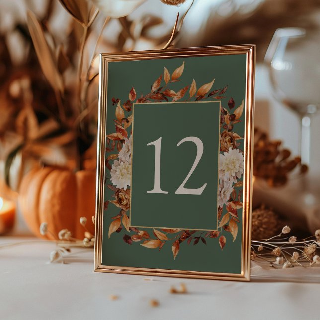 Sage Green Autumn Leaves Tischnummer (Sage Green Autumn Leaves Watercolor Table Number by Painted Paperie
)