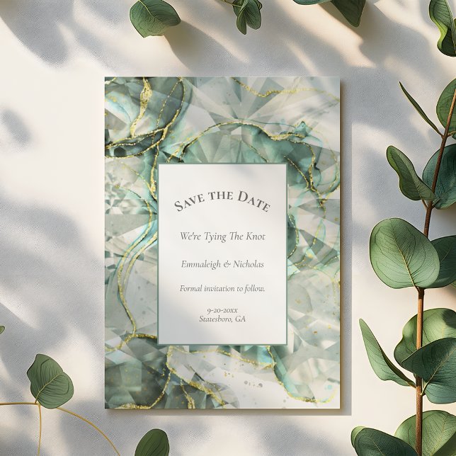 Sage Green Aventurin Crystal Save the Date Postkarte (Von Creator hochgeladen)