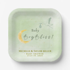 Sage Green Baby Boy Bliss Stork Pappteller