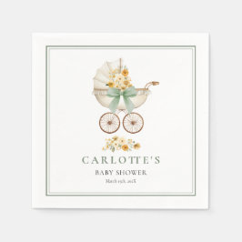 Sage Green Baby Carriage Shower Napkin Serviette