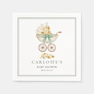 Sage Green Baby Carriage Shower Napkin Serviette