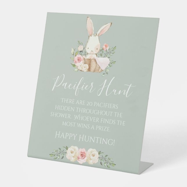 Sage Green Baby Dusche Schnuller Jagdspiel Sockelschild (Vorderseite)