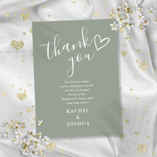 Sage Green Baby Dusche Script Heart Gedicht Dankeskarte