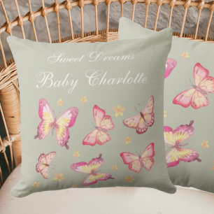 Sage Green Baby Girl Name Pink Butterfly Kinderzim Kissen