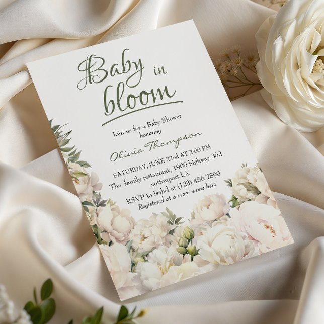 Sage Green Baby in Bloom Peony Garden Einladung (Von Creator hochgeladen)