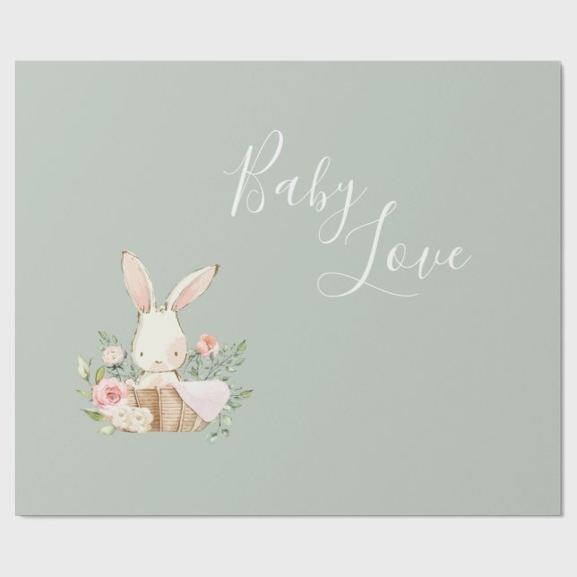Sage Green Baby Liebe Script Baby Dusche Geschenkpapier (Flach)