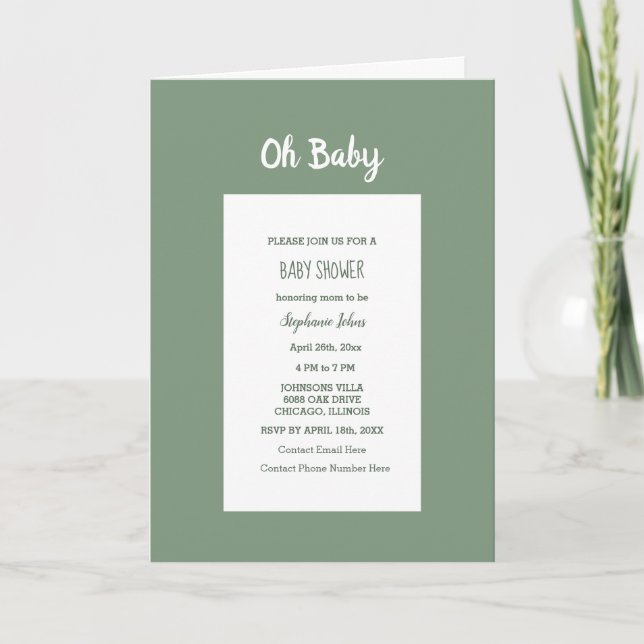 Sage Green Baby Shower Elegante Simple Boy Girl Einladung (Vorderseite)