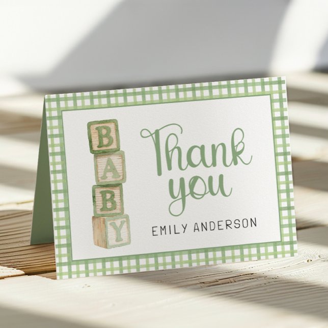 Sage Green Baby Shower Thank You Card | Blocks Dankeskarte (Thank You Card)