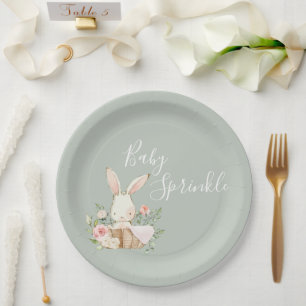 Sage Green Baby Sprinkle Script Baby Dusche Pappteller