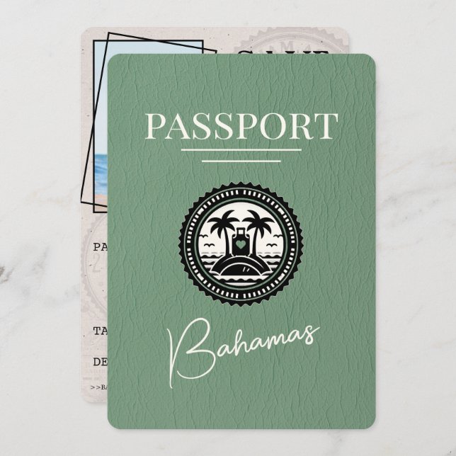 Sage Green Bahamas Passport Save the Date (Vorne/Hinten)