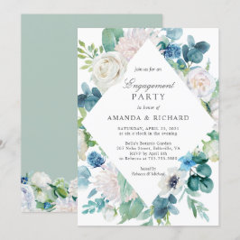 Sage Green Bale Blue White Floral Engagement Party Einladung
