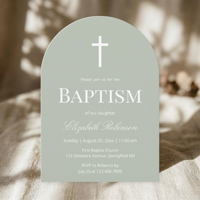 Sage Green Baptism Arch Minimalist Christening Einladung (Von Creator hochgeladen)