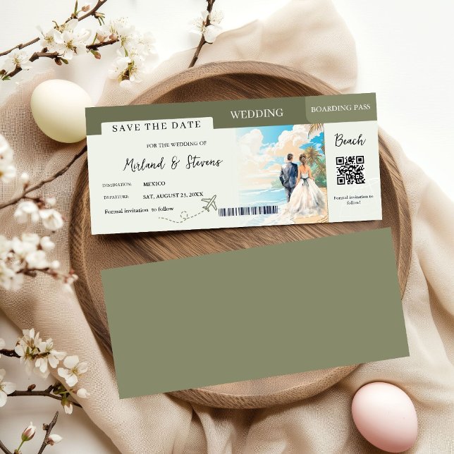 Sage green Beach Ship Boarding Hochzeit Save The Date (Von Creator hochgeladen)