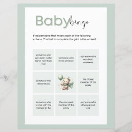 Sage Green Bear Baby Bingo