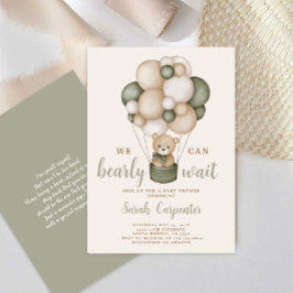 Sage Green Bear Baby Shower Boy Einladung