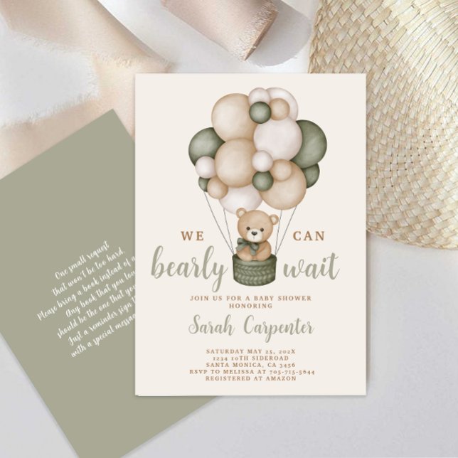 Sage Green Bear Baby Shower Boy Einladung (Von Creator hochgeladen)
