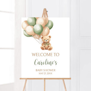 Sage Green Bear Balloon Baby Dusche Willkommen Poster